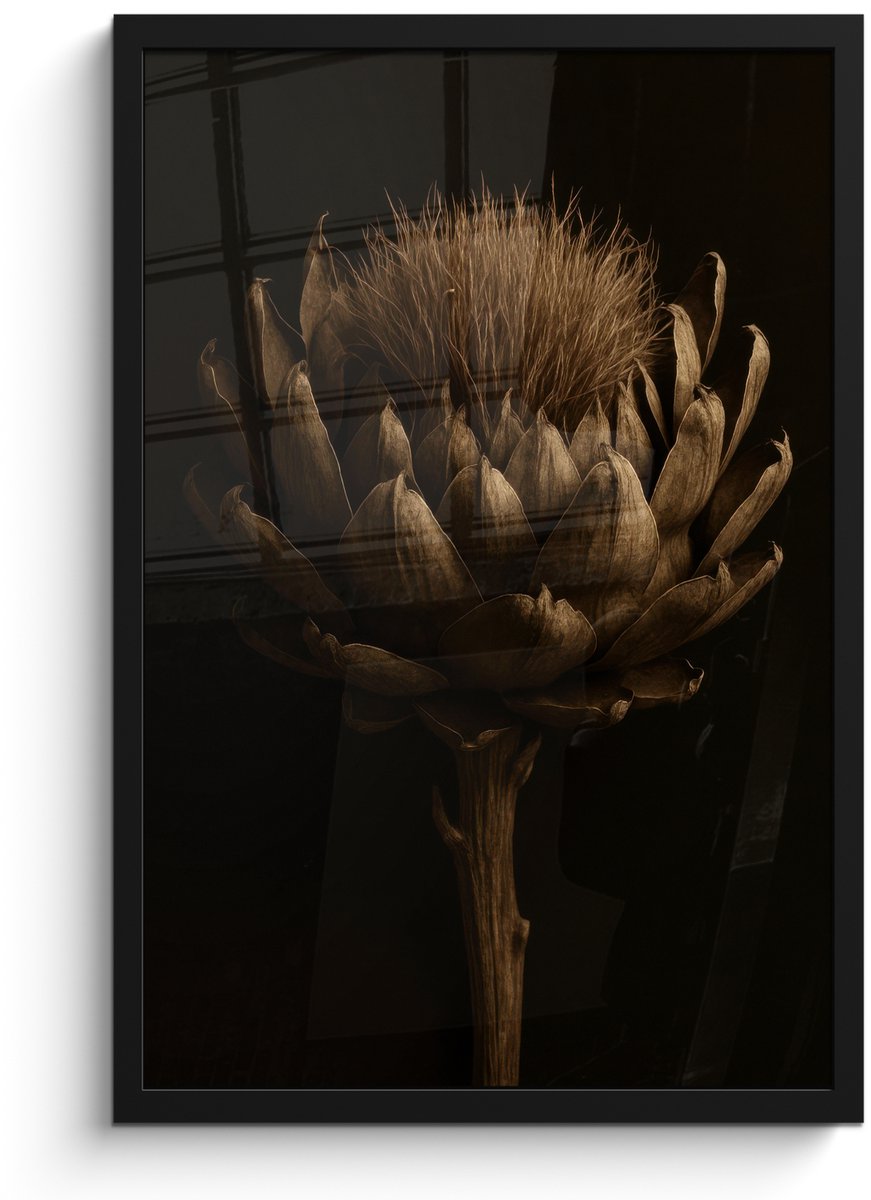 FrameYourWall Poster in lijst - Fotolijst 40x60 cm - Posters - Donkerbruin - Bloem - Textuur - Artisjok - Posterlijst zwart - Decoratie - Wanddecoratie woonkamer - Muurdecoratie slaapkamer Bloem - Artisjok