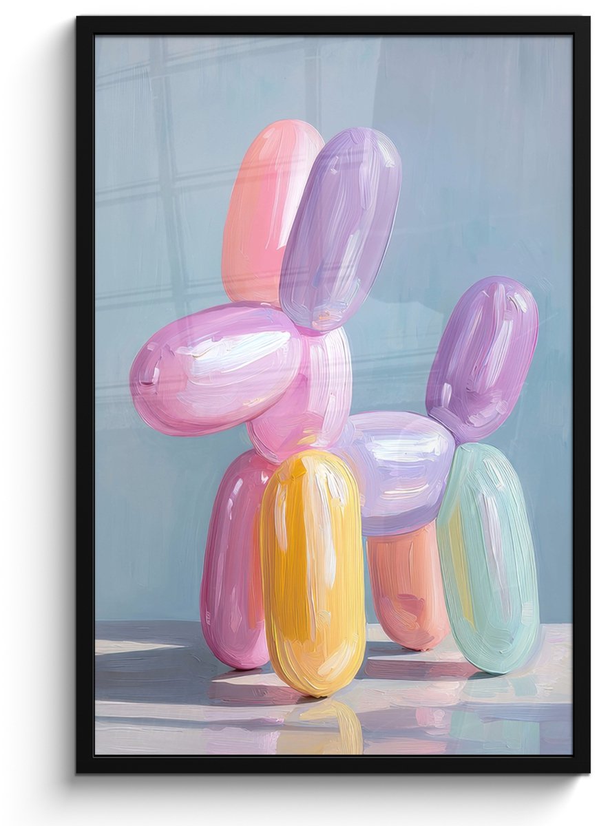 FrameYourWall Poster in lijst - Fotolijst 60x90 cm - Posters - Dier - Ballon - Pasteltinten - Glanzend - Posterlijst zwart - Decoratie - Wanddecoratie woonkamer - Muurdecoratie slaapkamer