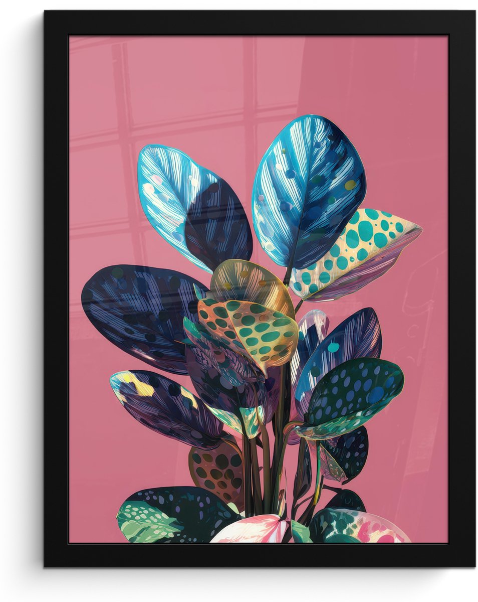 FrameYourWall Poster in lijst - Fotolijst 30x40 cm - Posters - Plant - Bladeren - Stippen - Abstract - Posterlijst zwart - Decoratie - Wanddecoratie woonkamer - Muurdecoratie slaapkamer