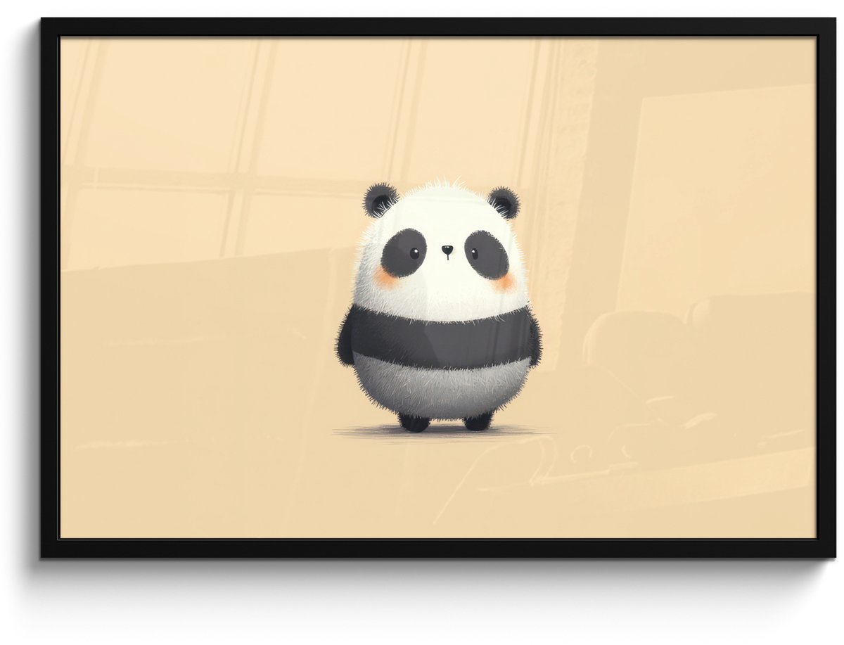 FrameYourWall Poster in lijst - Fotolijst 90x60 cm - Posters - Panda - Beige - Minimalistisch - Posterlijst zwart - Decoratie - Wanddecoratie woonkamer - Muurdecoratie slaapkamer