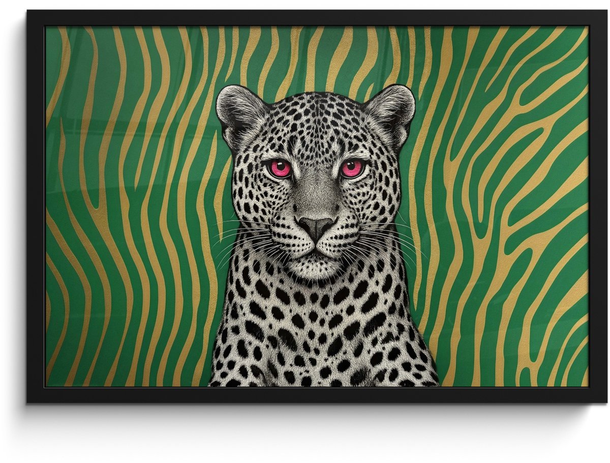FrameYourWall Poster in lijst - Fotolijst 60x40 cm - Posters - Panter - Zebrapatroon - Groen - Posterlijst zwart - Decoratie - Wanddecoratie woonkamer - Muurdecoratie slaapkamer