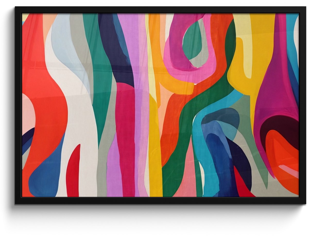 FrameYourWall Poster in lijst - Fotolijst 90x60 cm - Posters - Abstract - Kleurrijk - Golven - Lijnen - Posterlijst zwart - Decoratie - Wanddecoratie woonkamer - Muurdecoratie slaapkamer