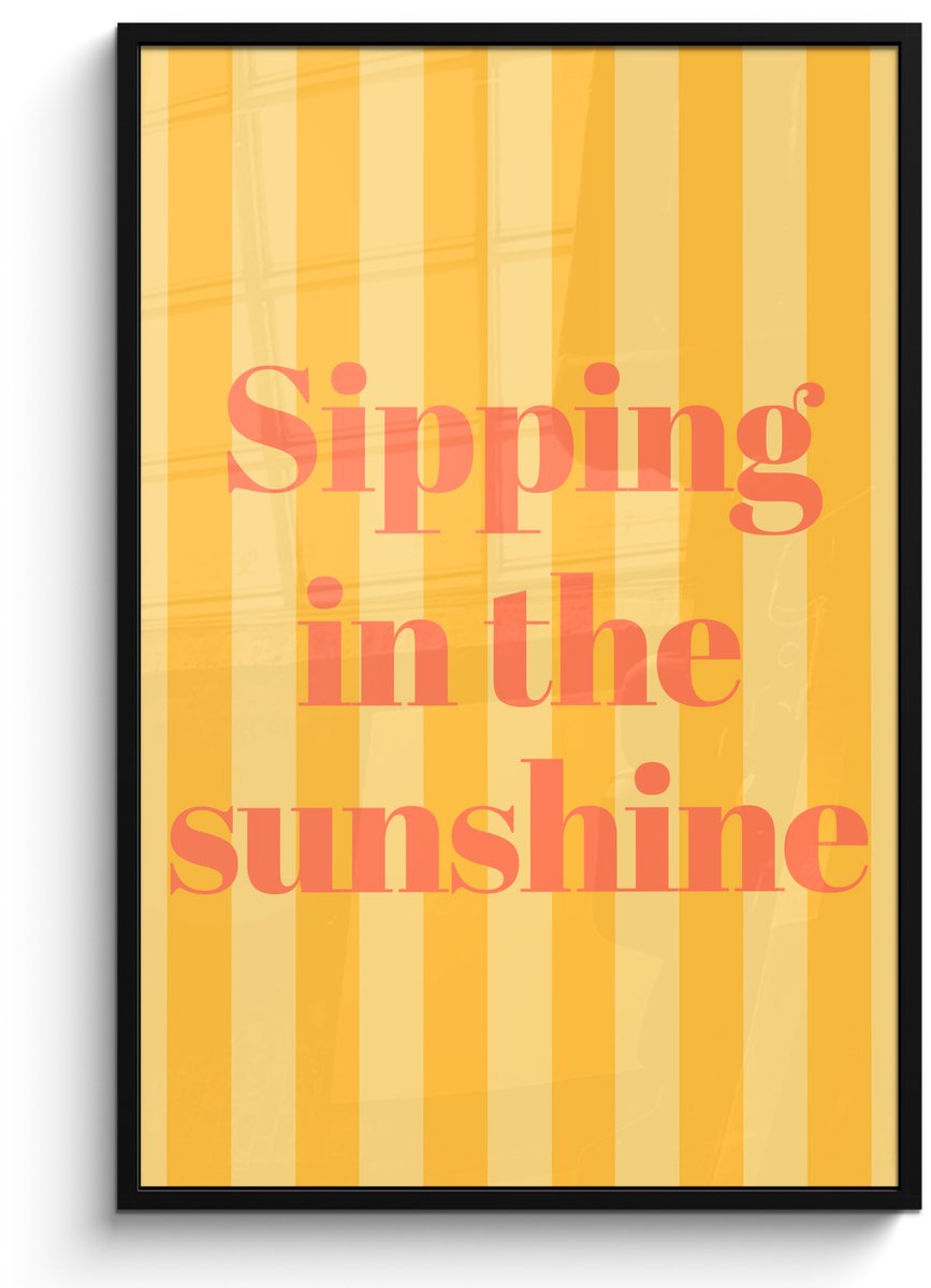FrameYourWall Poster in lijst - Fotolijst 80x120 cm - Posters - Gestreept - Geel - Sunshine - Letters - Posterlijst zwart - Decoratie - Wanddecoratie woonkamer - Muurdecoratie slaapkamer Tekst - Strepen