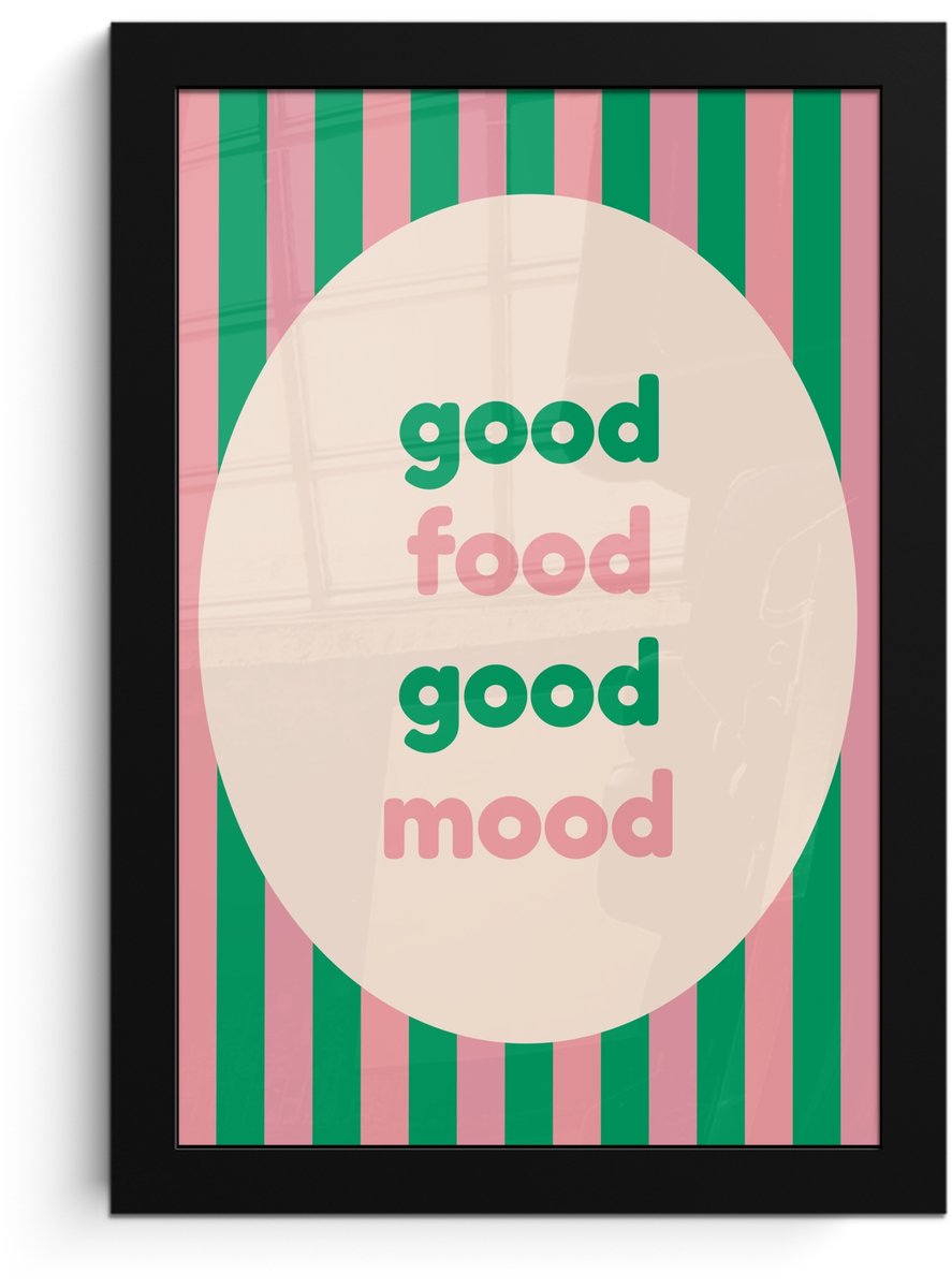 FrameYourWall Poster in lijst - Fotolijst 20x30 cm - Posters - Gestreept - Quote - Ovaal - Roze - Posterlijst zwart - Decoratie - Wanddecoratie woonkamer - Muurdecoratie slaapkamer
