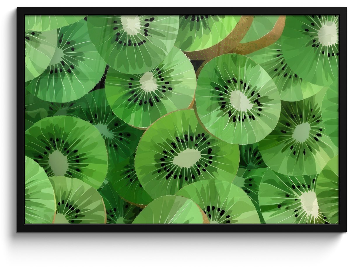 FrameYourWall Poster in lijst - Fotolijst 90x60 cm - Posters - Kiwi - Groen - Pitten - Posterlijst zwart - Decoratie - Wanddecoratie woonkamer - Muurdecoratie slaapkamer