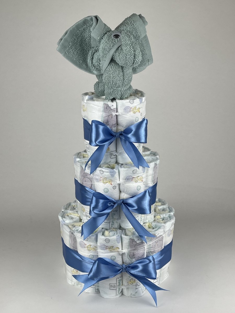 Chouette-Chouette | Luiertaart Jongen | Kraamcadeau | Geboorte Jongen | Babyshower | Olifant Stone groen - diep Blauw
