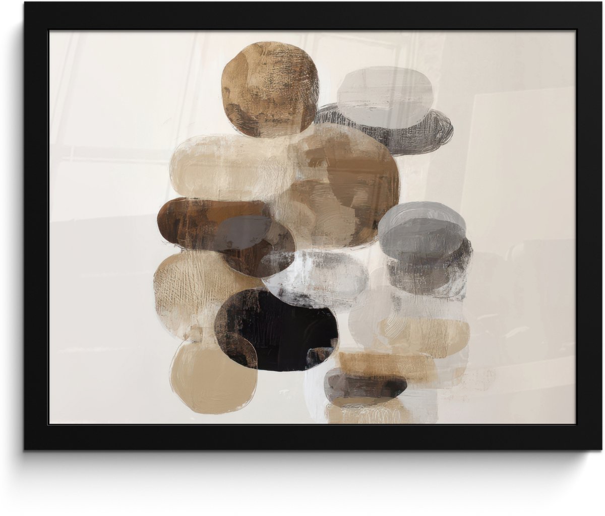 FrameYourWall Poster in lijst - Fotolijst 40x30 cm - Posters - Ovaal - Kleurvlakken - Penseelstreken - Posterlijst zwart - Decoratie - Wanddecoratie woonkamer - Muurdecoratie slaapkamer