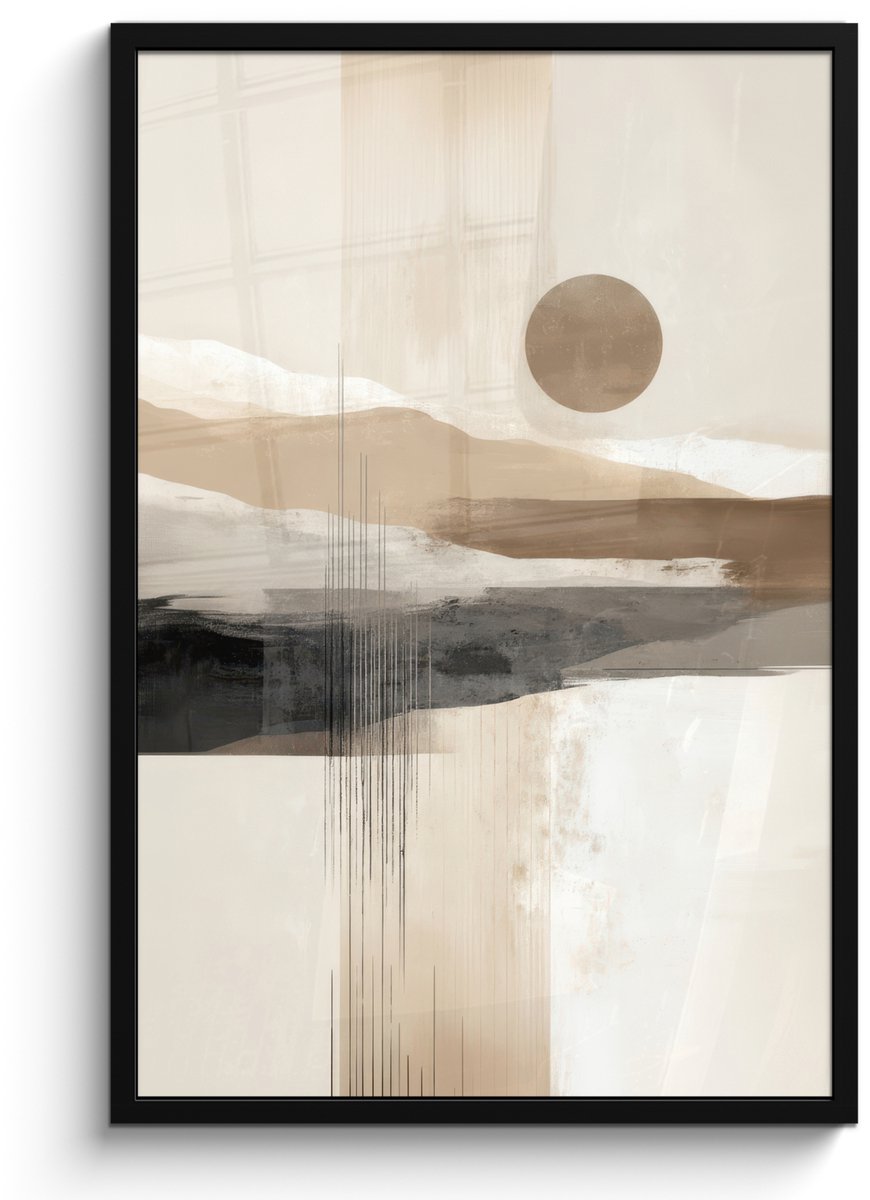 FrameYourWall Poster in lijst - Fotolijst 60x90 cm - Posters - Minimalistisch - Landschap - Dimensie - Posterlijst zwart - Decoratie - Wanddecoratie woonkamer - Muurdecoratie slaapkamer Landschap - Zon - Abstract