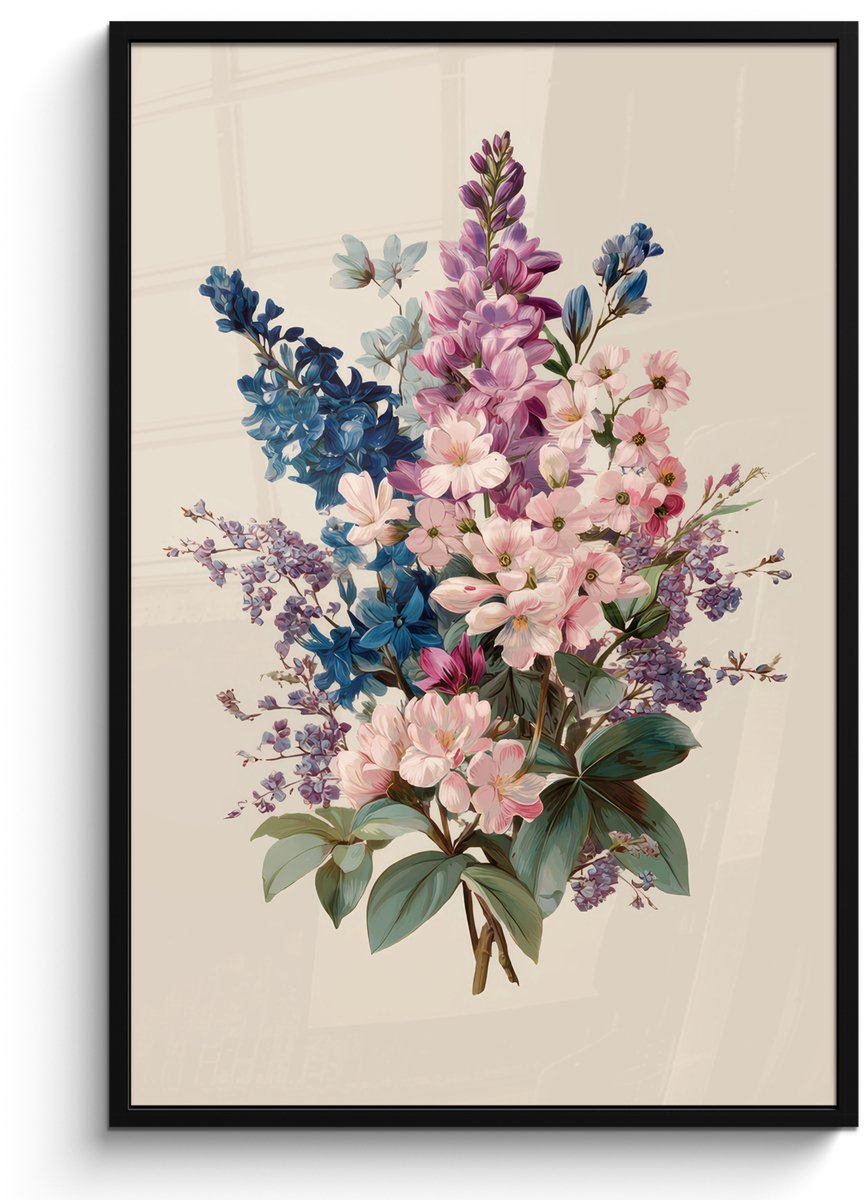 FrameYourWall Poster in lijst - Fotolijst 80x120 cm - Posters - Boeket - Beige - Harmonieus - Subtiel - Posterlijst zwart - Decoratie - Wanddecoratie woonkamer - Muurdecoratie slaapkamer Boeket - Harmonieus