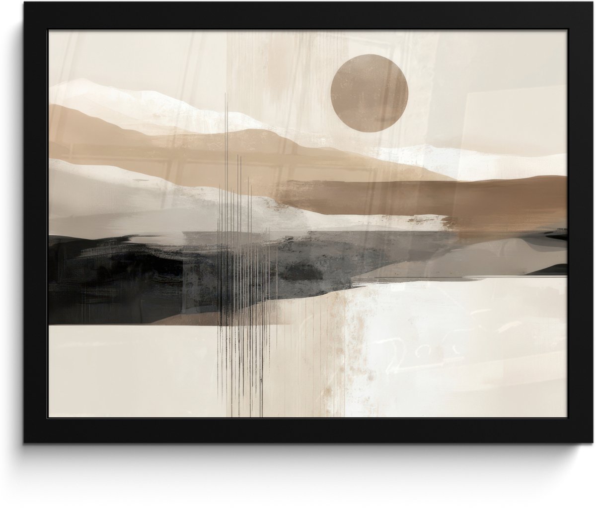 FrameYourWall Poster in lijst - Fotolijst 40x30 cm - Posters - Minimalistisch - Landschap - Dimensie - Posterlijst zwart - Decoratie - Wanddecoratie woonkamer - Muurdecoratie slaapkamer Landschap - Zon - Abstract
