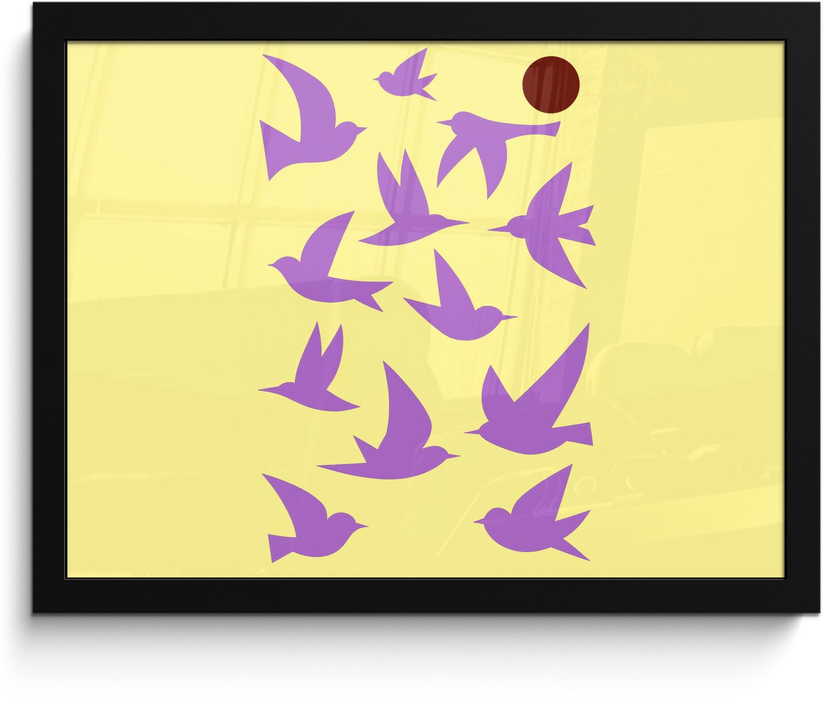 FrameYourWall Poster in lijst - Fotolijst 40x30 cm - Posters - Vogels - Cirkel - Geel - Beweging - Posterlijst zwart - Decoratie - Wanddecoratie woonkamer - Muurdecoratie slaapkamer