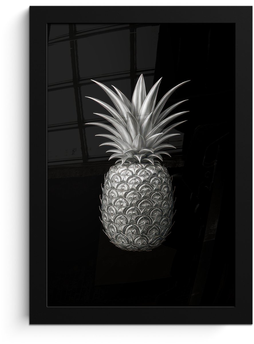 FrameYourWall Poster in lijst - Fotolijst 20x30 cm - Posters - Ananas - Gedetailleerd - Bladeren - Posterlijst zwart - Decoratie - Wanddecoratie woonkamer - Muurdecoratie slaapkamer