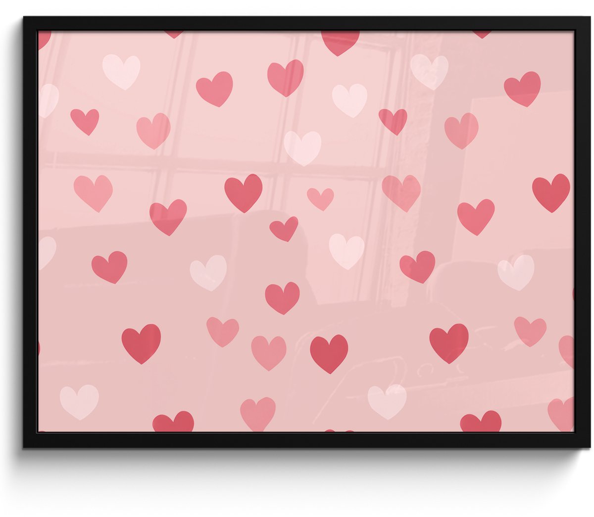 FrameYourWall Poster in lijst - Fotolijst 80x60 cm - Posters - Hartjes - Patroon - Roze - Eenvoudig - Posterlijst zwart - Decoratie - Wanddecoratie woonkamer - Muurdecoratie slaapkamer