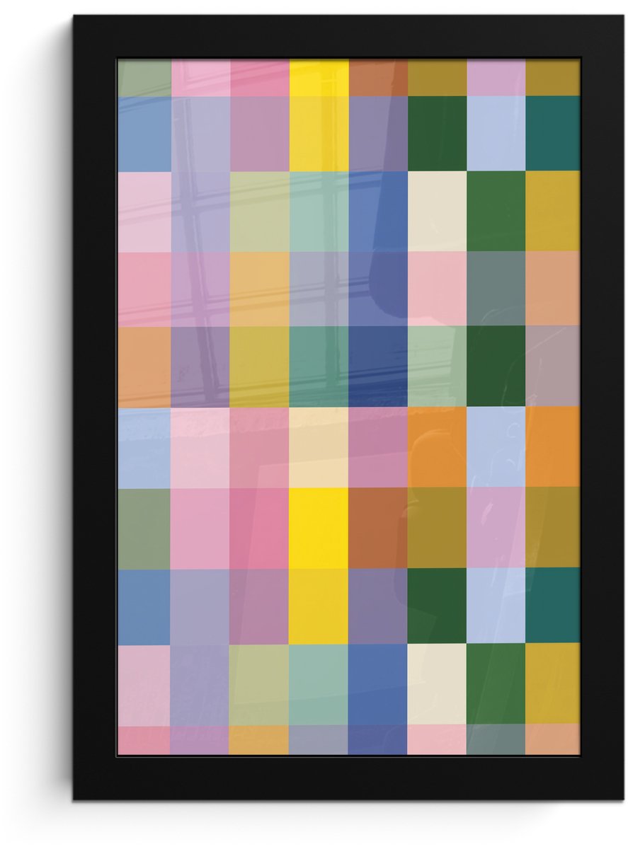 FrameYourWall Poster in lijst - Fotolijst 20x30 cm - Posters - Blokken - Vierkant - Patroon - Gekleurd - Posterlijst zwart - Decoratie - Wanddecoratie woonkamer - Muurdecoratie slaapkamer