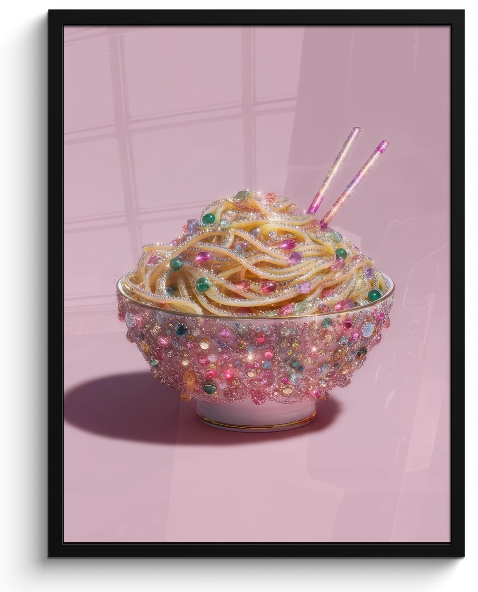 FrameYourWall Poster in lijst - Fotolijst 60x80 cm - Posters - Noodles - Edelstenen - Stokjes - Roze - Posterlijst zwart - Decoratie - Wanddecoratie woonkamer - Muurdecoratie slaapkamer