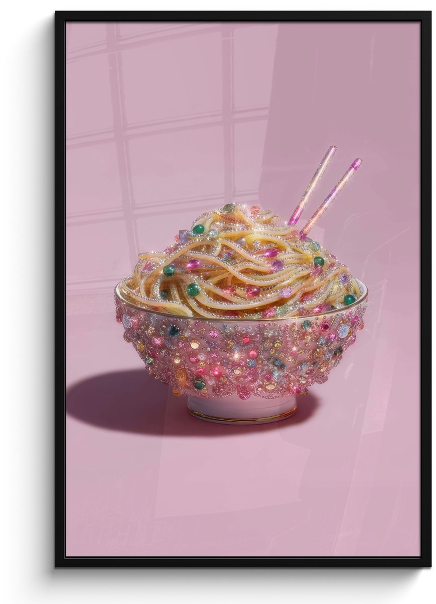 FrameYourWall Poster in lijst - Fotolijst 80x120 cm - Posters - Noodles - Edelstenen - Stokjes - Roze - Posterlijst zwart - Decoratie - Wanddecoratie woonkamer - Muurdecoratie slaapkamer