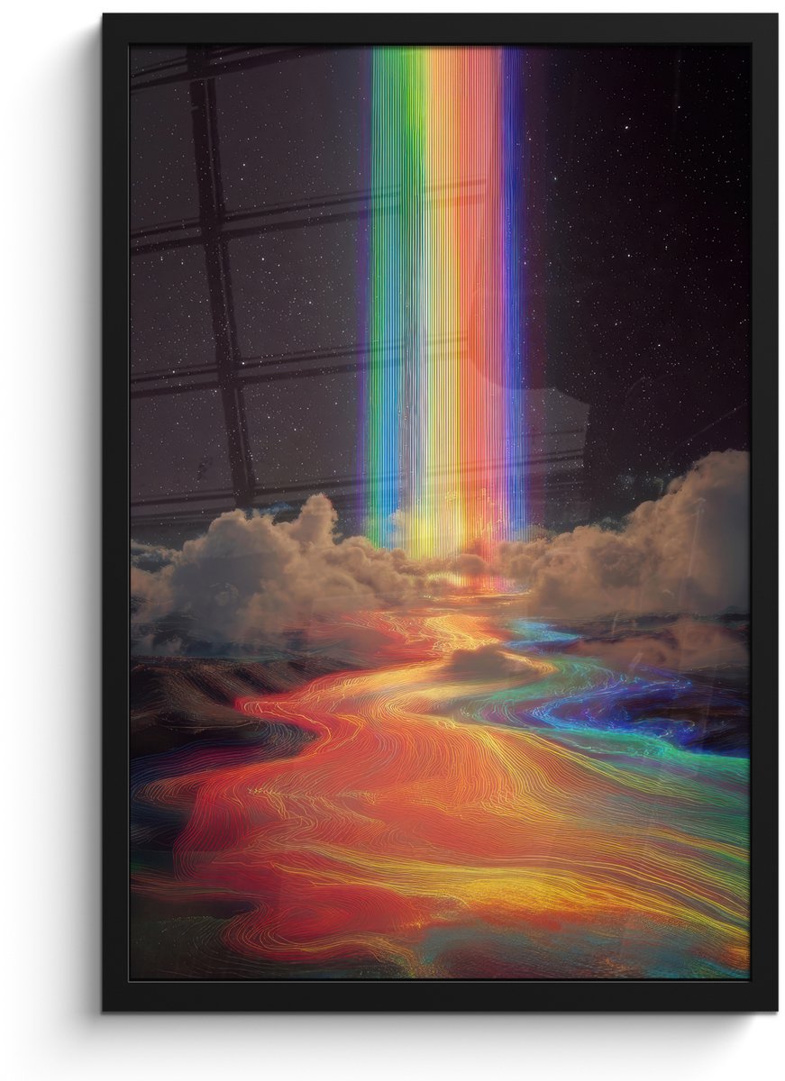 FrameYourWall Poster in lijst - Fotolijst 40x60 cm - Posters - Regenboog - Verticaal - Sterrenhemel - Wolken - Posterlijst zwart - Decoratie - Wanddecoratie woonkamer - Muurdecoratie slaapkamer Regenboog - Sterrenhemel - Wolken