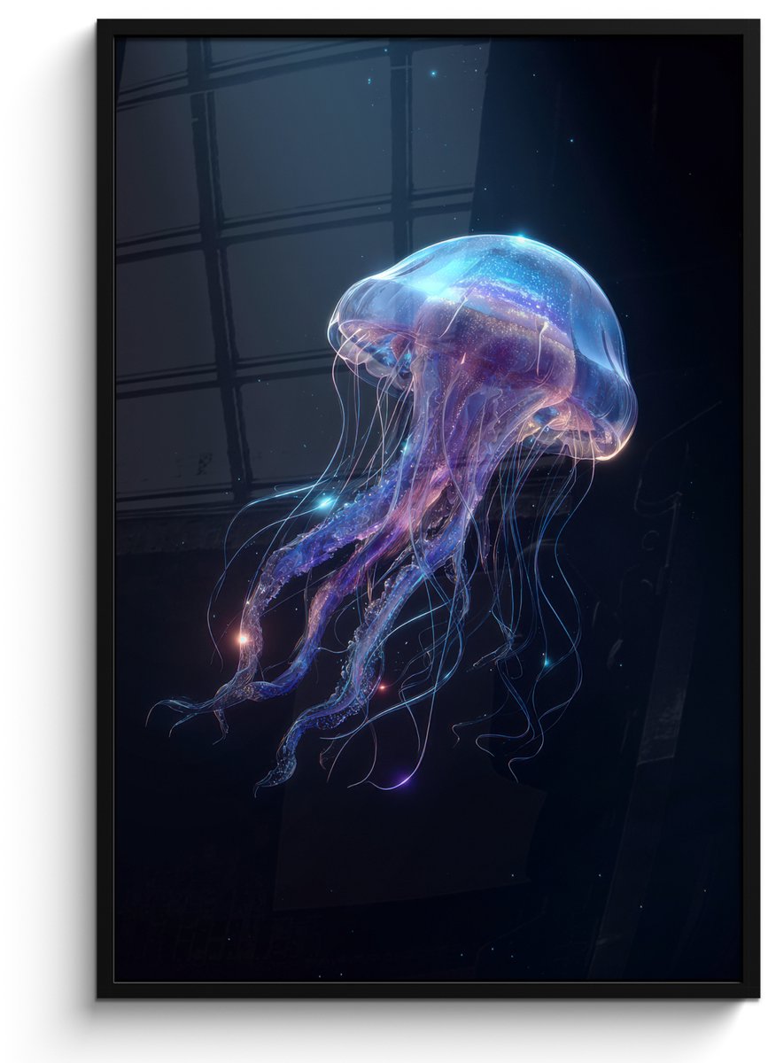 FrameYourWall Poster in lijst - Fotolijst 80x120 cm - Posters - Tentakels - Kwal - Paars - Sprankeling - Posterlijst zwart - Decoratie - Wanddecoratie woonkamer - Muurdecoratie slaapkamer
