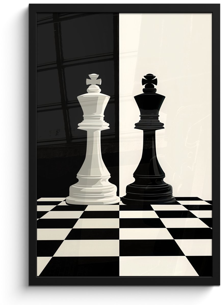 FrameYourWall Poster in lijst - Fotolijst 40x60 cm - Posters - Schaakstukken - Koning - Geblokt - Zwart - Posterlijst zwart - Decoratie - Wanddecoratie woonkamer - Muurdecoratie slaapkamer - Kerstversiering - Kerstdecoratie voor binnen - Kerstmis Schaakstukken - Geblokt
