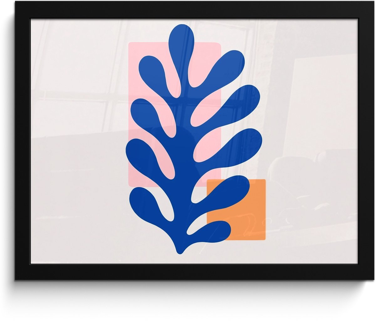 FrameYourWall Poster in lijst - Fotolijst 40x30 cm - Posters - Abstract - Blad - Blauw - Rechthoeken - Posterlijst zwart - Decoratie - Wanddecoratie woonkamer - Muurdecoratie slaapkamer
