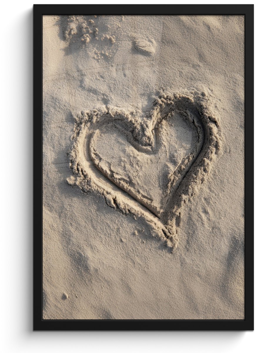 FrameYourWall Poster in lijst - Fotolijst 40x60 cm - Posters - Hartvorm - Getekend - Beige - Zand - Posterlijst zwart - Decoratie - Wanddecoratie woonkamer - Muurdecoratie slaapkamer