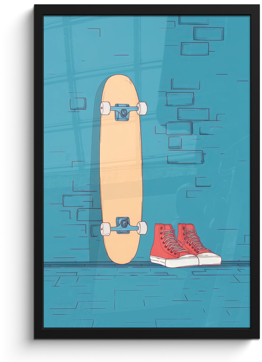 FrameYourWall Poster in lijst - Fotolijst 40x60 cm - Posters - Skateboard - Gympen - Rood - Minimalistisch - Posterlijst zwart - Decoratie - Wanddecoratie woonkamer - Muurdecoratie slaapkamer - Kerstversiering - Kerstdecoratie voor binnen - Kerstmis