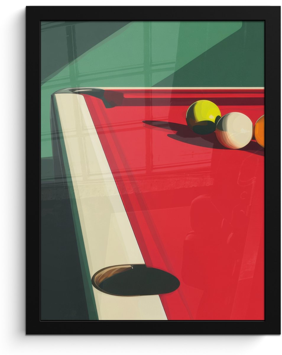 FrameYourWall Poster in lijst - Fotolijst 30x40 cm - Posters - Biljarttafel - Ballen - Rood - Schaduw - Posterlijst zwart - Decoratie - Wanddecoratie woonkamer - Muurdecoratie slaapkamer - Kerstversiering - Kerstdecoratie voor binnen - Kerstmis
