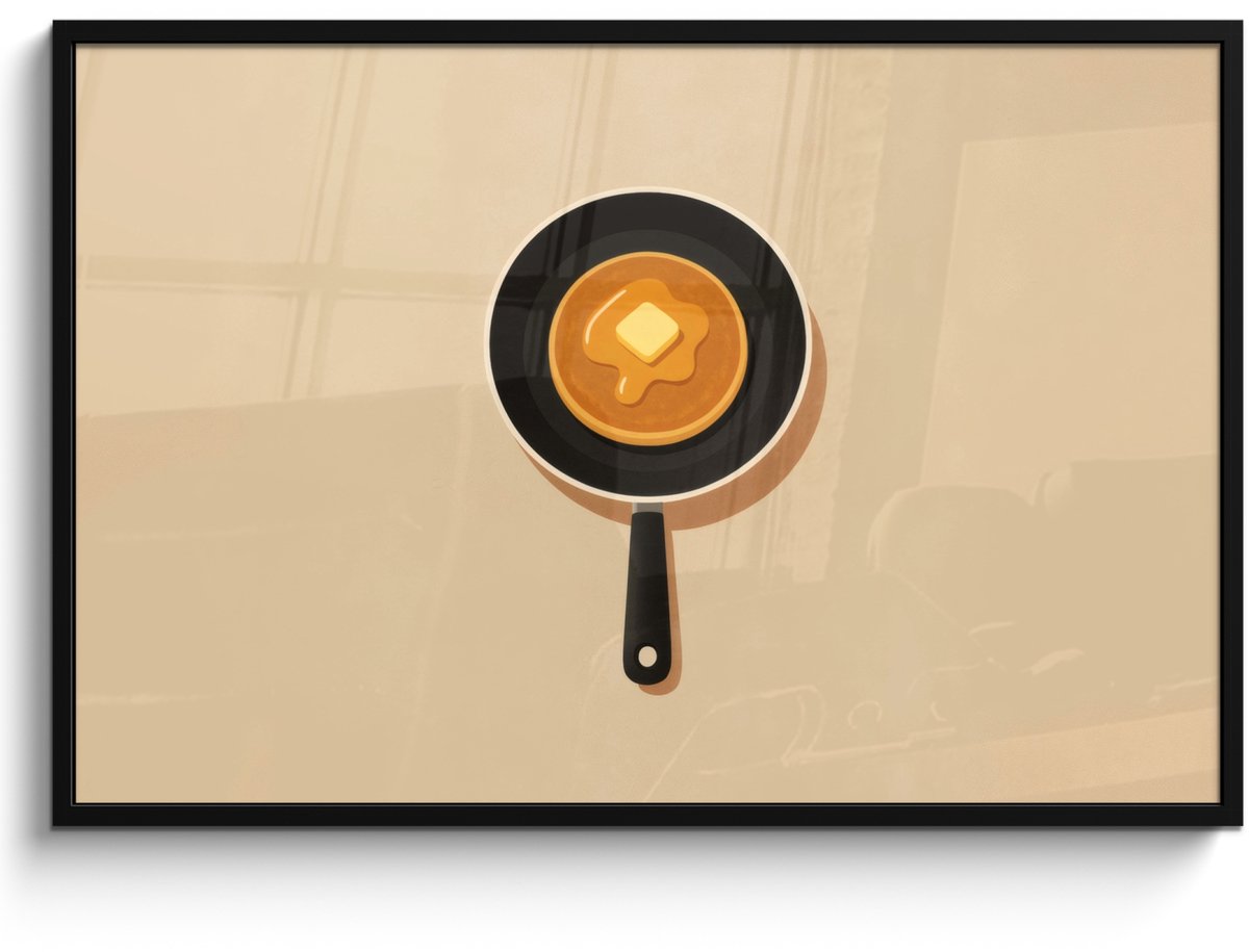 Poster in lijst - Fotolijst 120x80 cm - Posters - Pannenkoek - Koekenpan - Boter - Minimal