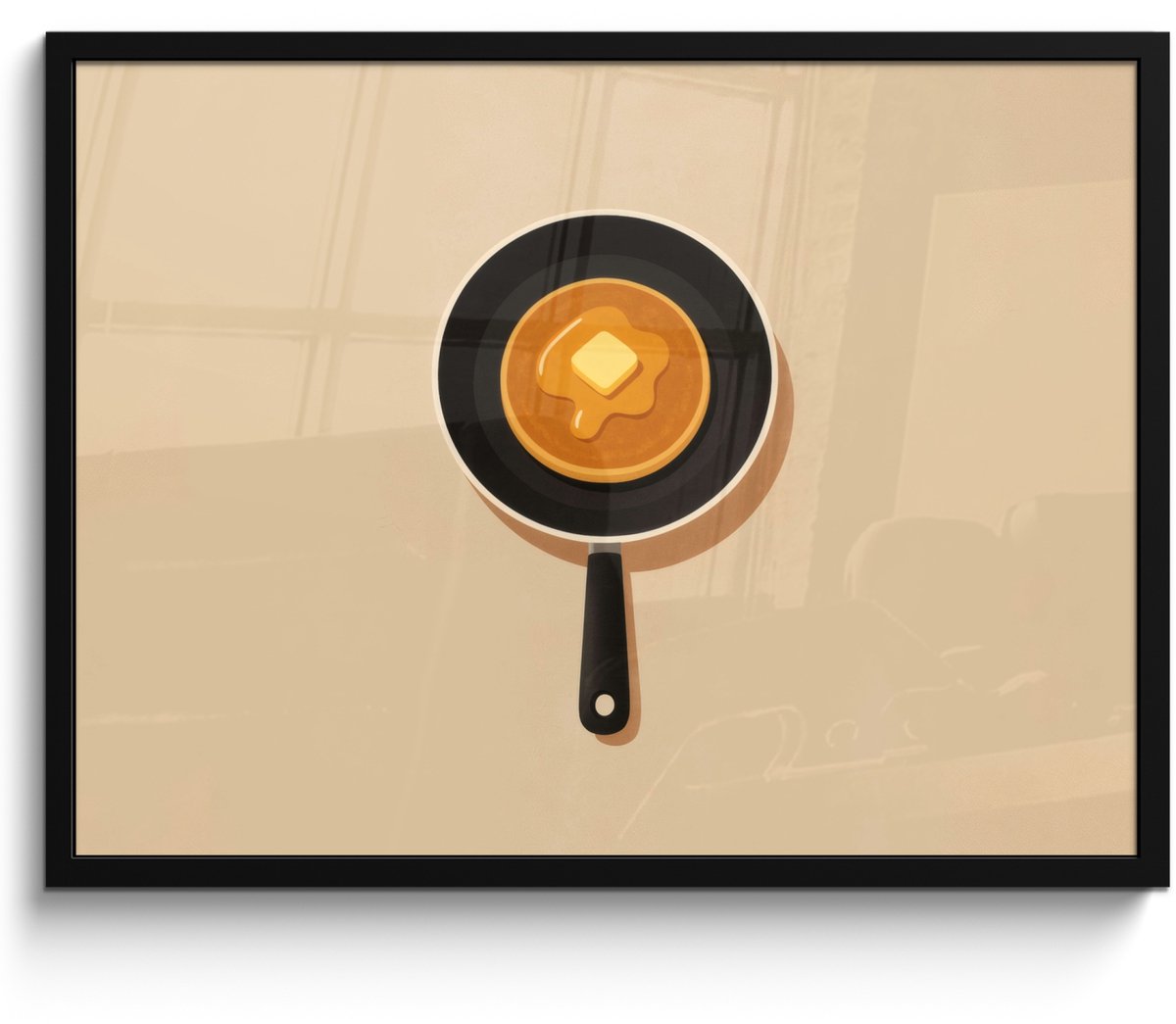 Poster in lijst - Fotolijst 80x60 cm - Posters - Pannenkoek - Koekenpan - Boter - Minimali
