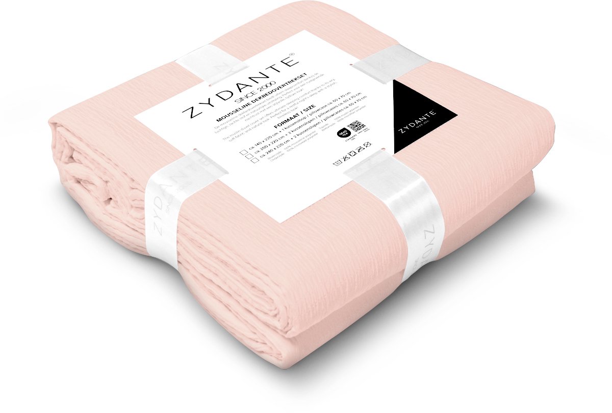 Zydante Dekbedovertrek Set 200x220 cm - Dekbedhoes met 2 Kussenslopen - Mousseline - Zacht Roze