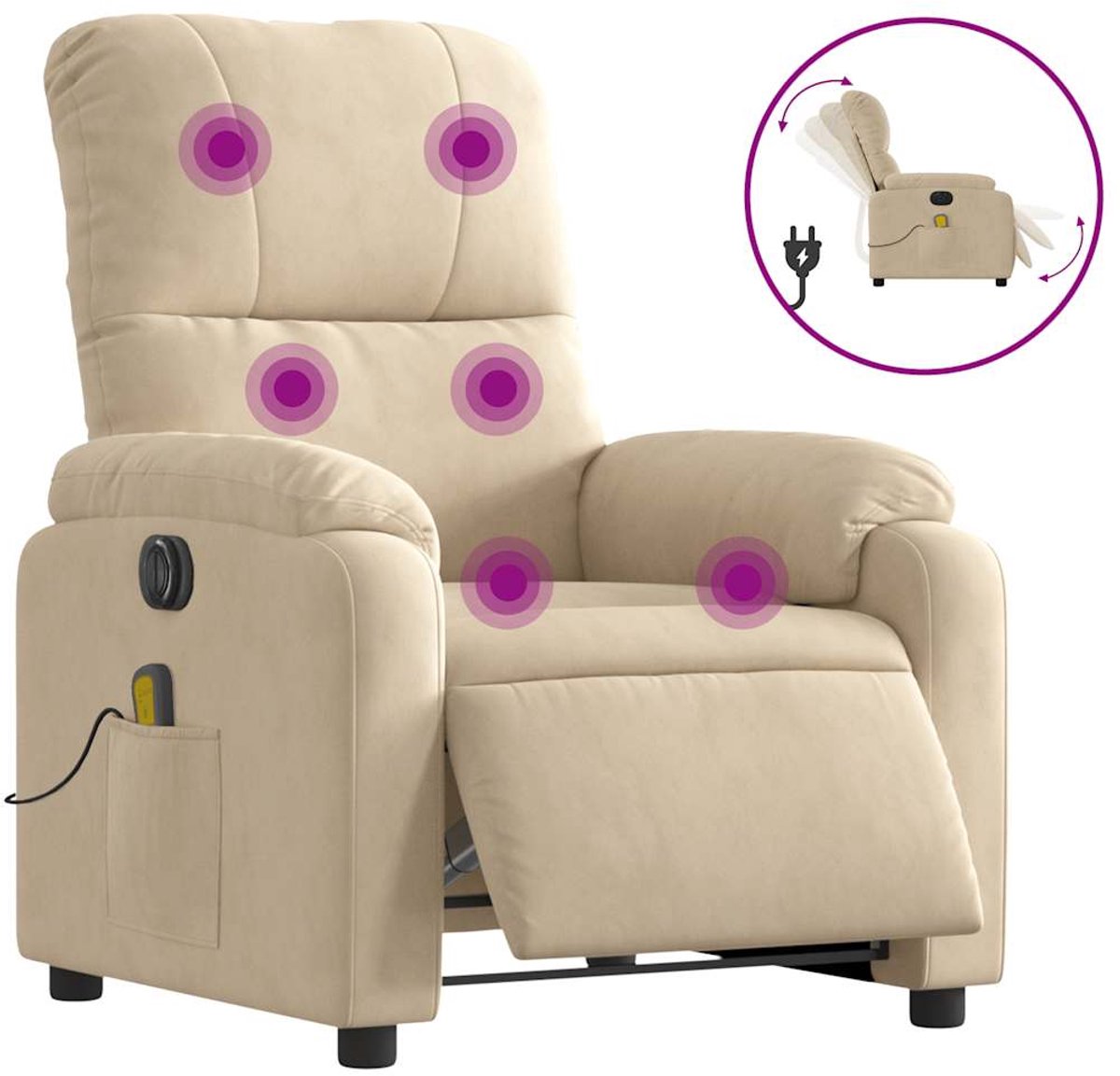 vidaXL Massagestoel - elektrisch - verstelbaar - microvezelstof - crèmekleurig