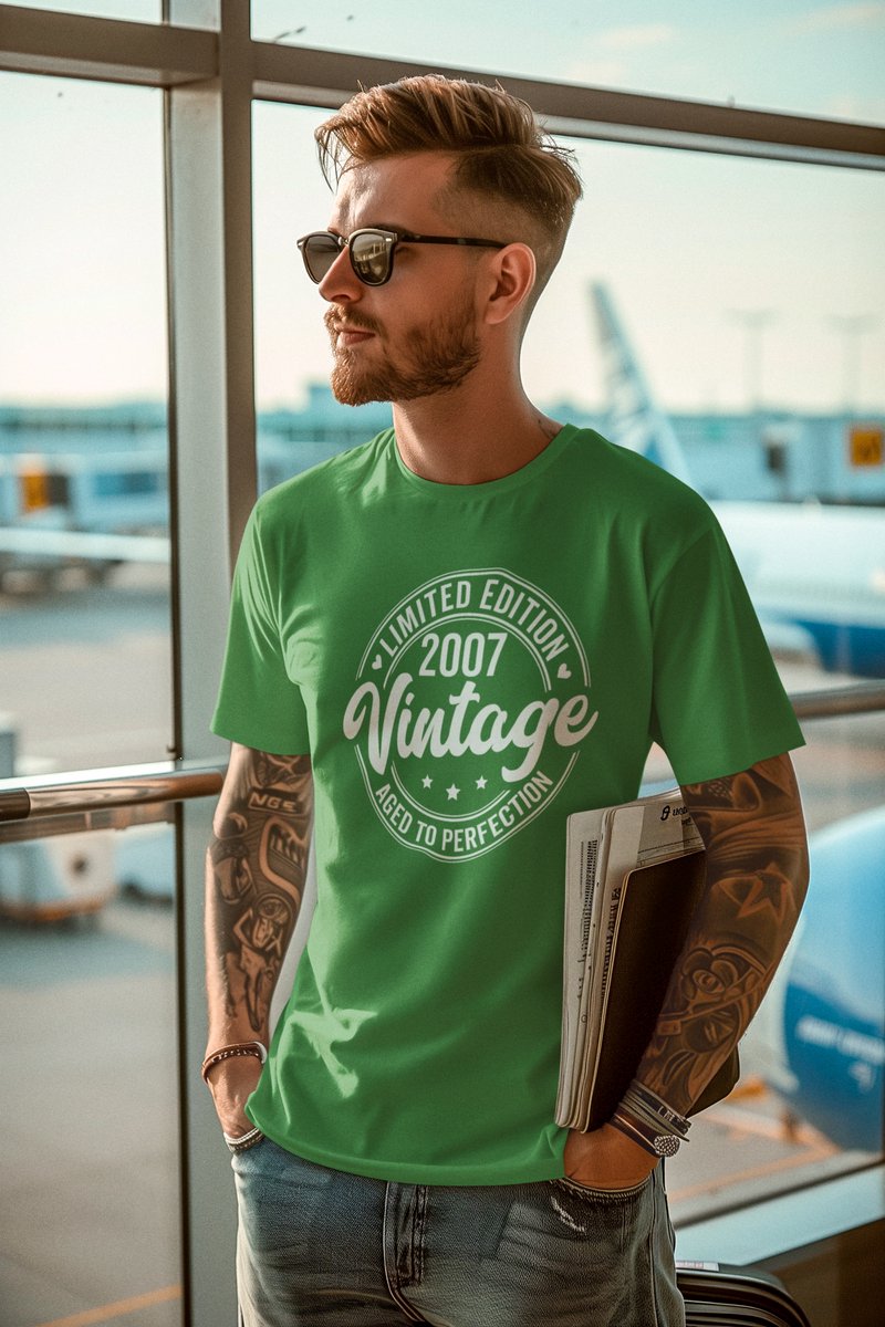 2007 Jaar Groen T-shirt Heren - Maat S - Aged Vintage - Verjaardag Cadeau Mannen - Limited Edition