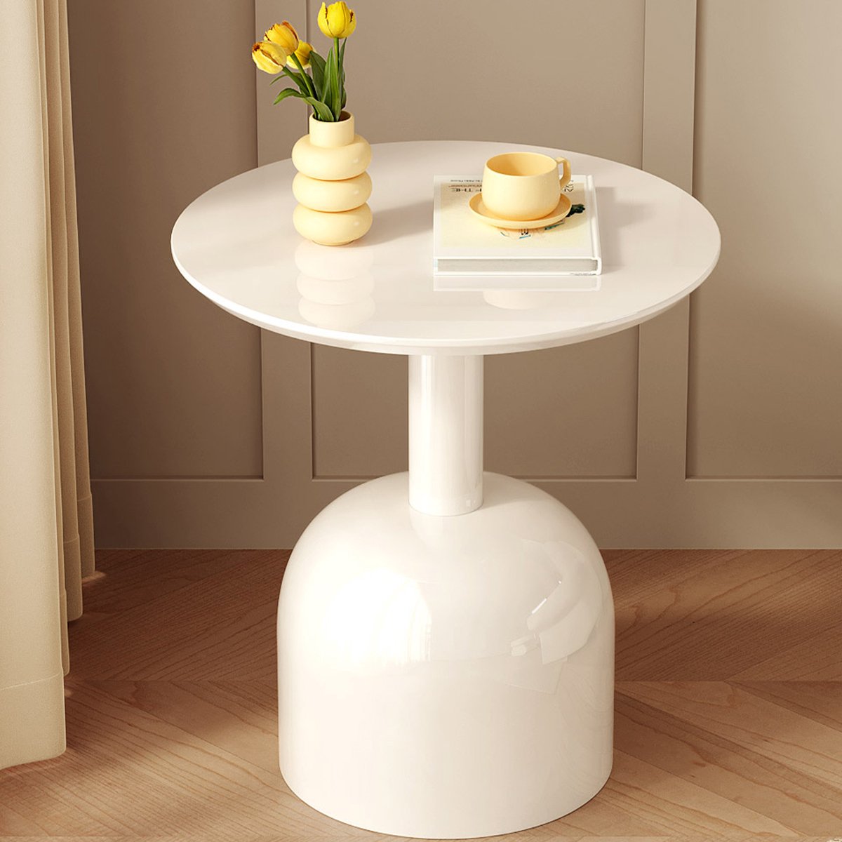 Guyii Bijzettafels Woonkamer Meubels,58*58*63cm Round Side Table, theetafel - Kleine Koffietafel - Bank zijtafel Witte, Modern Minimalistisch Design, Geschikt voor het balkon、Woonkamer、Slaapkamer、Studio en Corners,side table