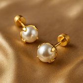 Boucles d'oreilles à tige de Luxe Lundholm pour femme, perle Goud – Acier inoxydable de Premium – Plaqué or 18 carats – Avec perle d'imitation (6 mm) – Cadeau idéal pour votre petite amie – Idée cadeau femme