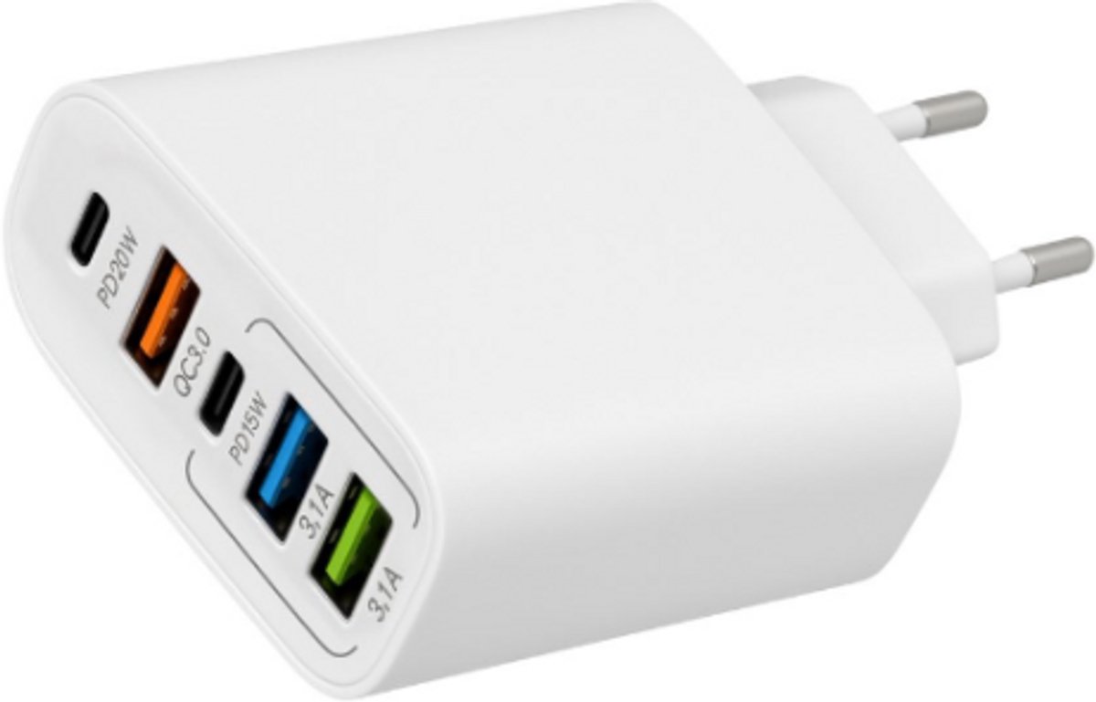 USB Adapter - 5 Poorten - USB Stekker - Usb Oplader - Wit - Snellaadfunctie - Hoge Compatibiliteit