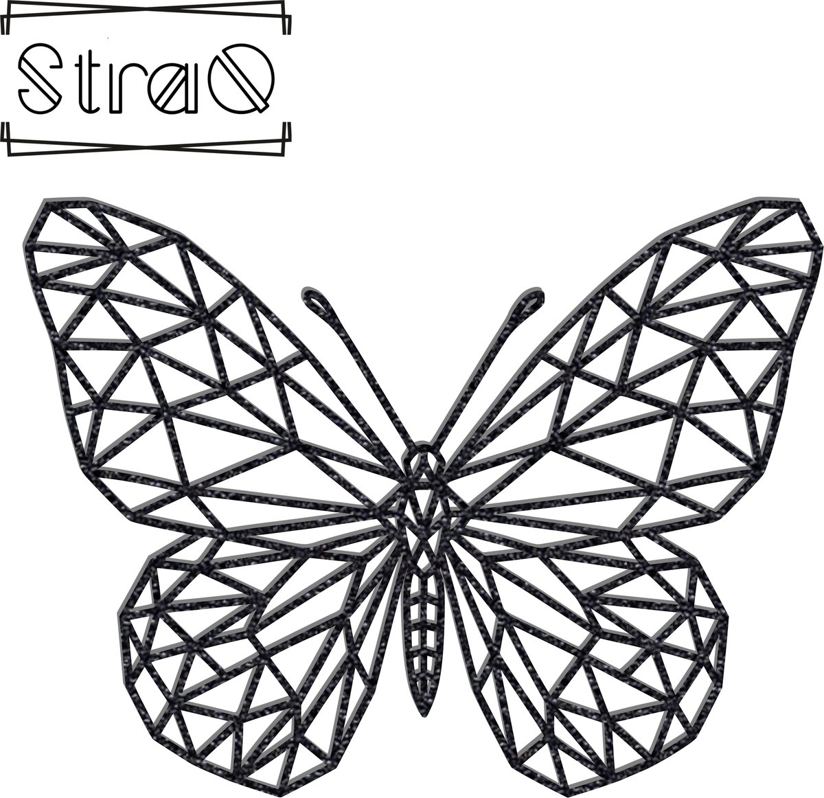 StraQ Zwarte Geometrische Vlinder 24 cm - Muurdecoratie - Wandversiering - Wanddecoratie - Wall Art