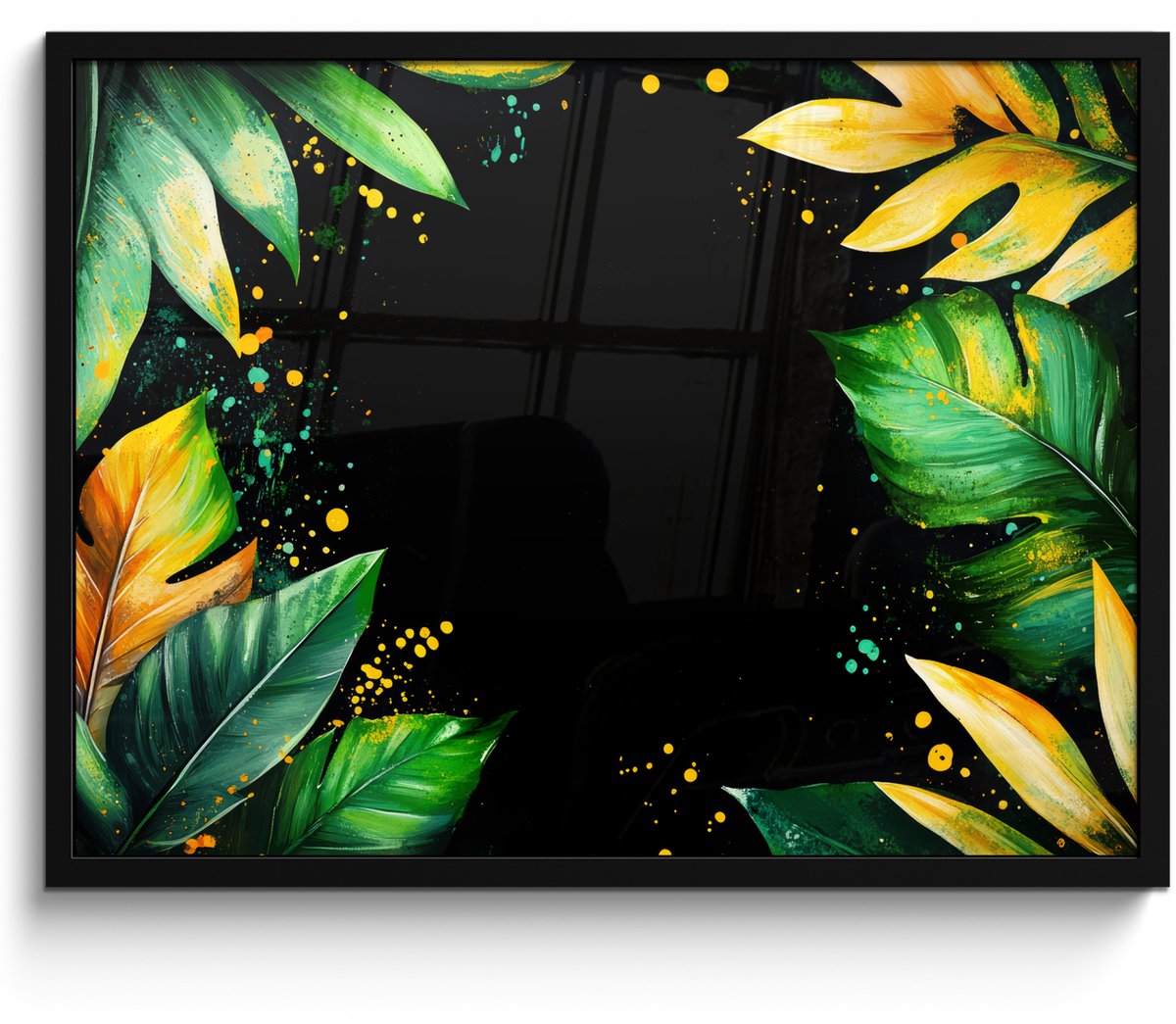 Poster in lijst - Fotolijst 80x60 cm - Posters - Bladeren - Groen - Geel - Verf - Jungle -