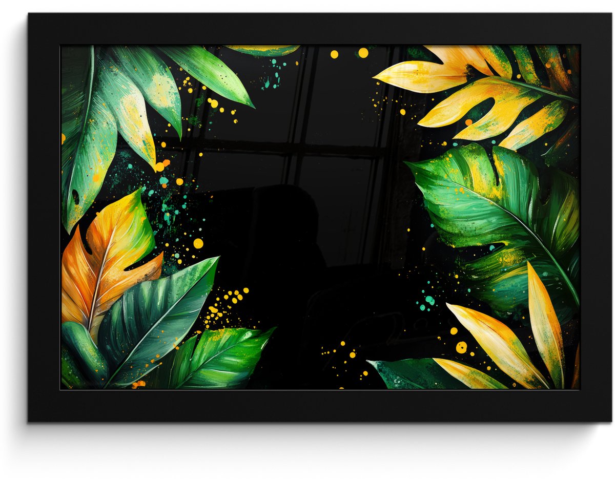 Poster in lijst - Fotolijst 30x20 cm - Posters - Bladeren - Groen - Geel - Verf - Jungle -