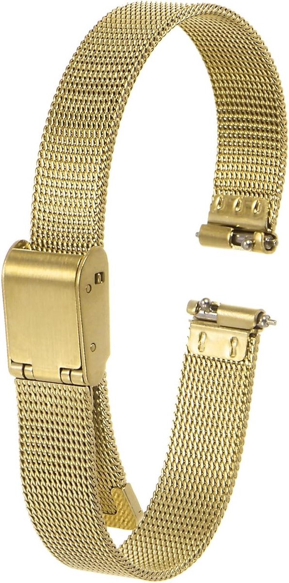 Roestvrij stalen mesh horlogeband 10 mm verstelbaar goudkleurig - Snelsluiting, metalen armband voor dames en heren