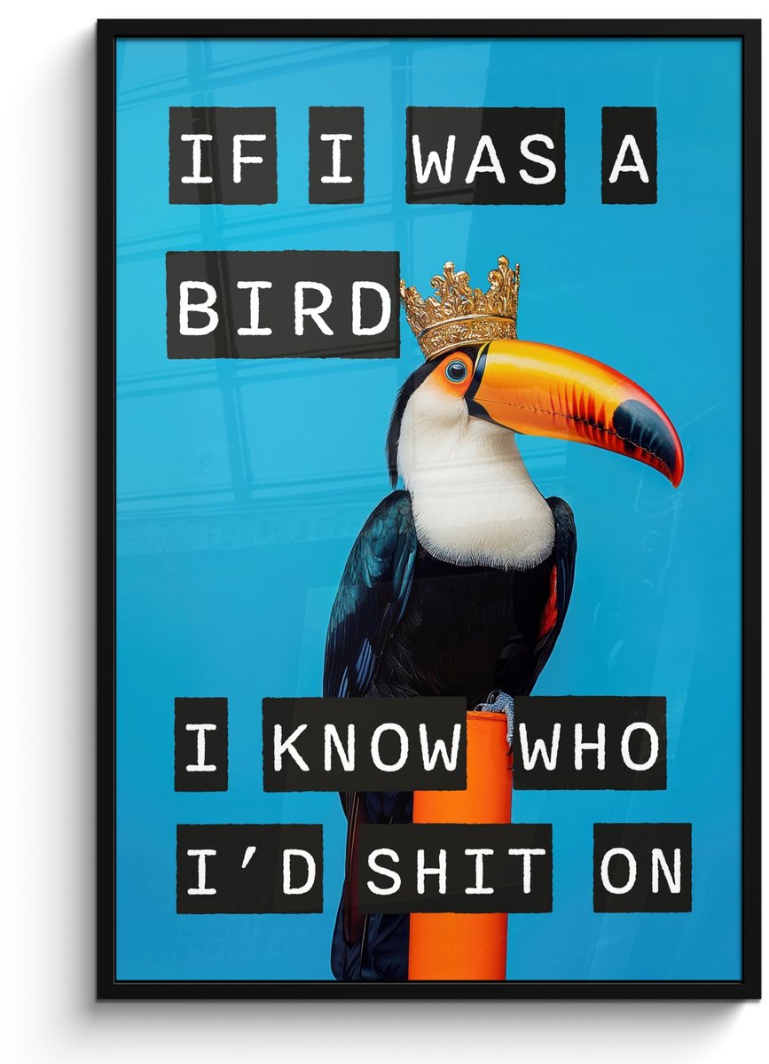 FrameYourWall Poster in lijst - Fotolijst 80x120 cm - Posters - Vogel - Toekan - Blauw - Quotes - Posterlijst zwart - Decoratie - Wanddecoratie woonkamer - Muurdecoratie slaapkamer Tekst - Toekan