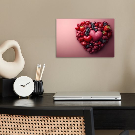 Poster 30x20 cm - Fruit - Hartjes - Aardbeien - Frambozen - Bosbessen - Posters - Kamer decoratie - Wanddecoratie woonkamer - Muurdecoratie slaapkamer