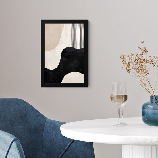 Affiche encadrée - Cadre photo 20x30 cm - Posters - Abstrait - Japandi - Beige - Moderne - Poster encadré noir - Décoration - Décoration murale salon - Décoration murale chambre