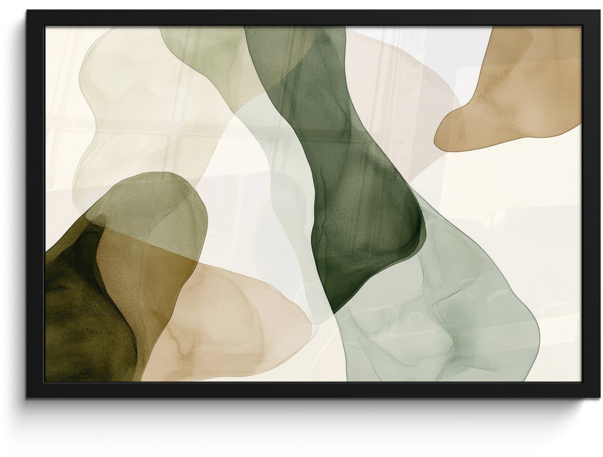 FrameYourWall Poster in lijst - Fotolijst 60x40 cm - Posters - Japandi - Abstract - Groen - Posterlijst zwart - Decoratie - Wanddecoratie woonkamer - Muurdecoratie slaapkamer