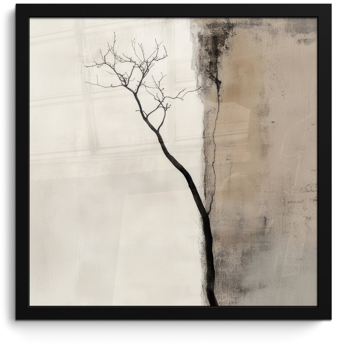 FrameYourWall Poster in lijst - Fotolijst 40x40 cm - Posters - Wabi sabi - Plant - Beige - Posterlijst zwart - Decoratie - Wanddecoratie woonkamer - Muurdecoratie slaapkamer Japandi - Plant