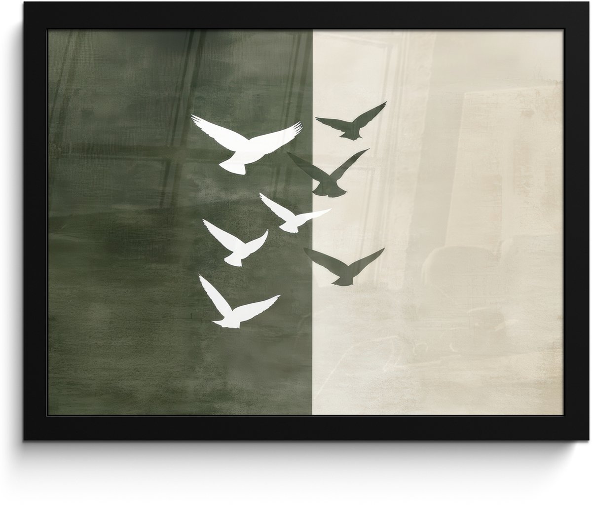 FrameYourWall Poster in lijst - Fotolijst 40x30 cm - Posters - Japandi - Vogel - Groen - Posterlijst zwart - Decoratie - Wanddecoratie woonkamer - Muurdecoratie slaapkamer Vogels