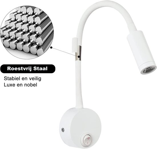 2 stuks LED-wandleeslamp zilverkleurige aluminium bureaulamp warm wit licht oogbescherming design bedlamp met schakelaar — afbeelding 4