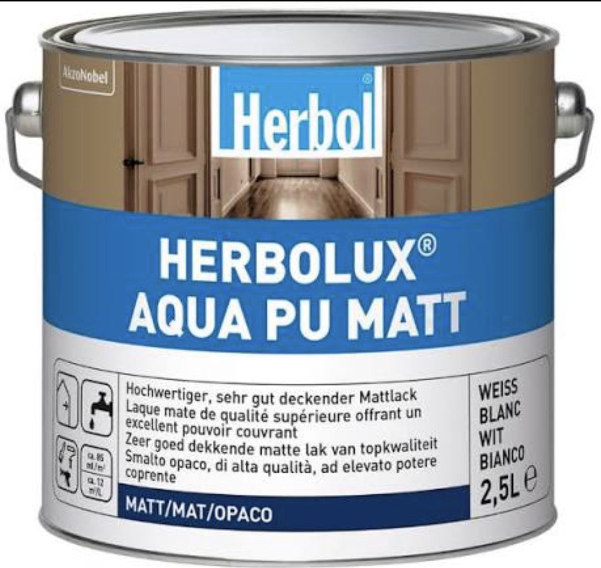Herbol- Herbolux aqua pu mat - Matte lak - Optimale dekkracht - 2.5 liter