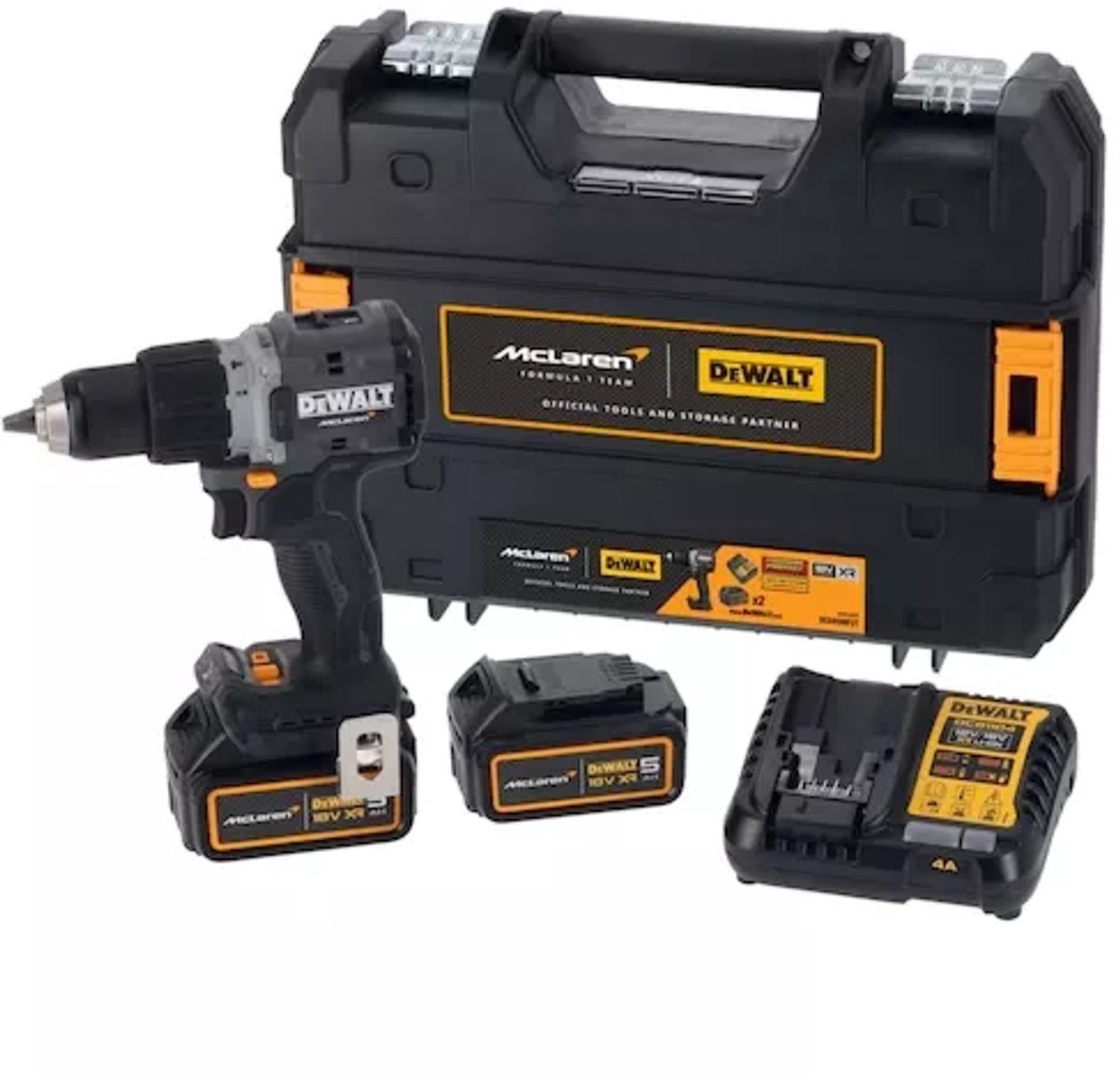 DeWALT DCD85MP2T 18 Volt accu-boormachine met klopfunctie, 2x 5,0 Ah XR accu, lader, McLaren koffer en styling – foto 4