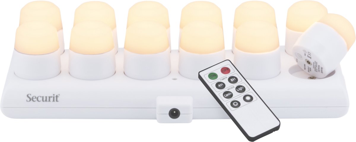 Securit® Amsterdam LED Theelicht Set (12x) – Warm Wit, Dimbaar & Draadloos – Inclusief Afstandsbediening & Laadstation (IP54)