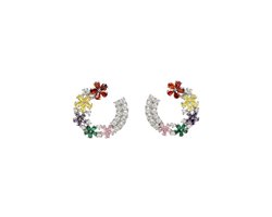 AVANT-GARDE PARIS Diva Collection Dainty Floral Hoops AVC51L0UP-D11 - Oorknopjes - Zilverkleurig Metaal - Rhodium Plated - Met Kristallen - Voor Vrouwen
